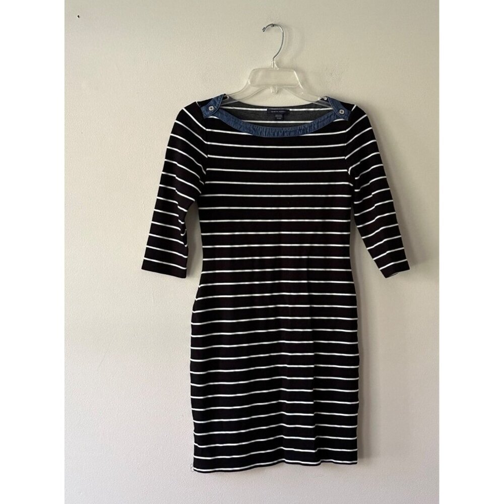 Tommy Hilfiger Women's Striped Dress XS Black & White 3/4 Sleeve